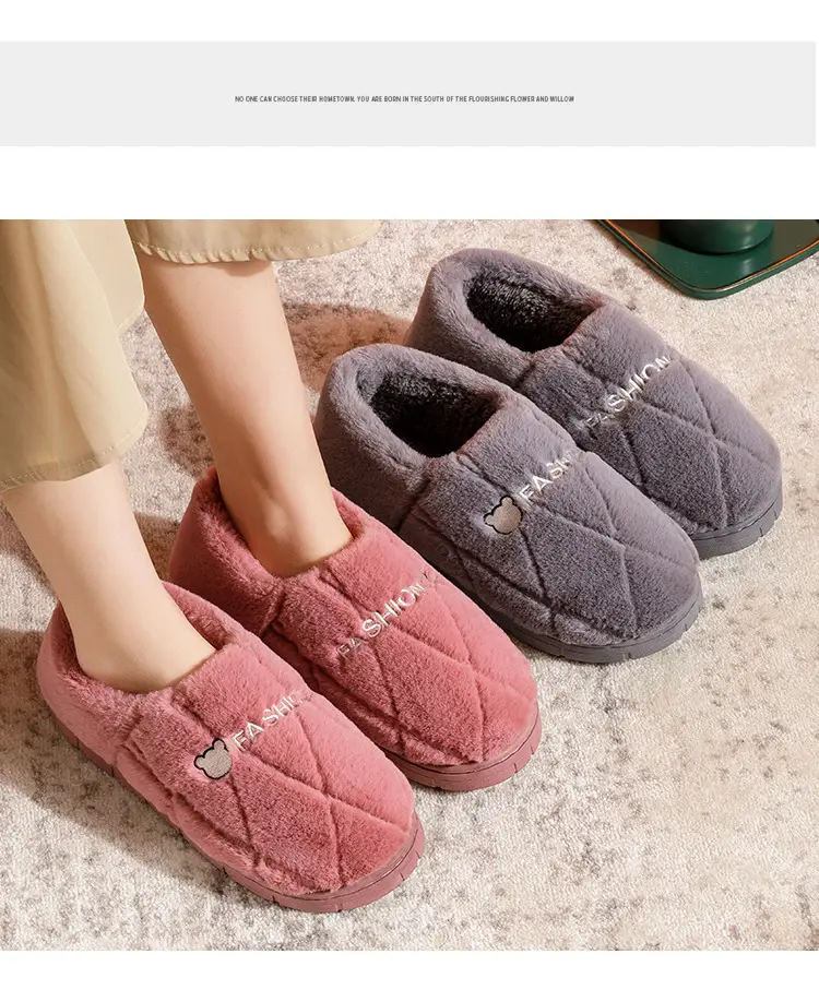 Pink Cotton Slippers for Men Women Warm Indoor Non-Slip — feature 25