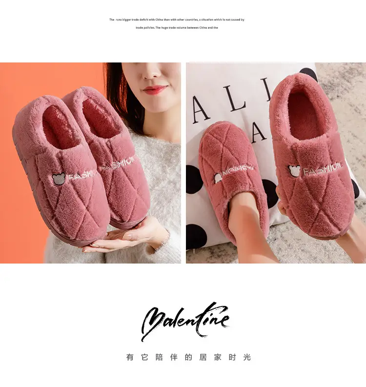 Pink Cotton Slippers for Men Women Warm Indoor Non-Slip — feature 26