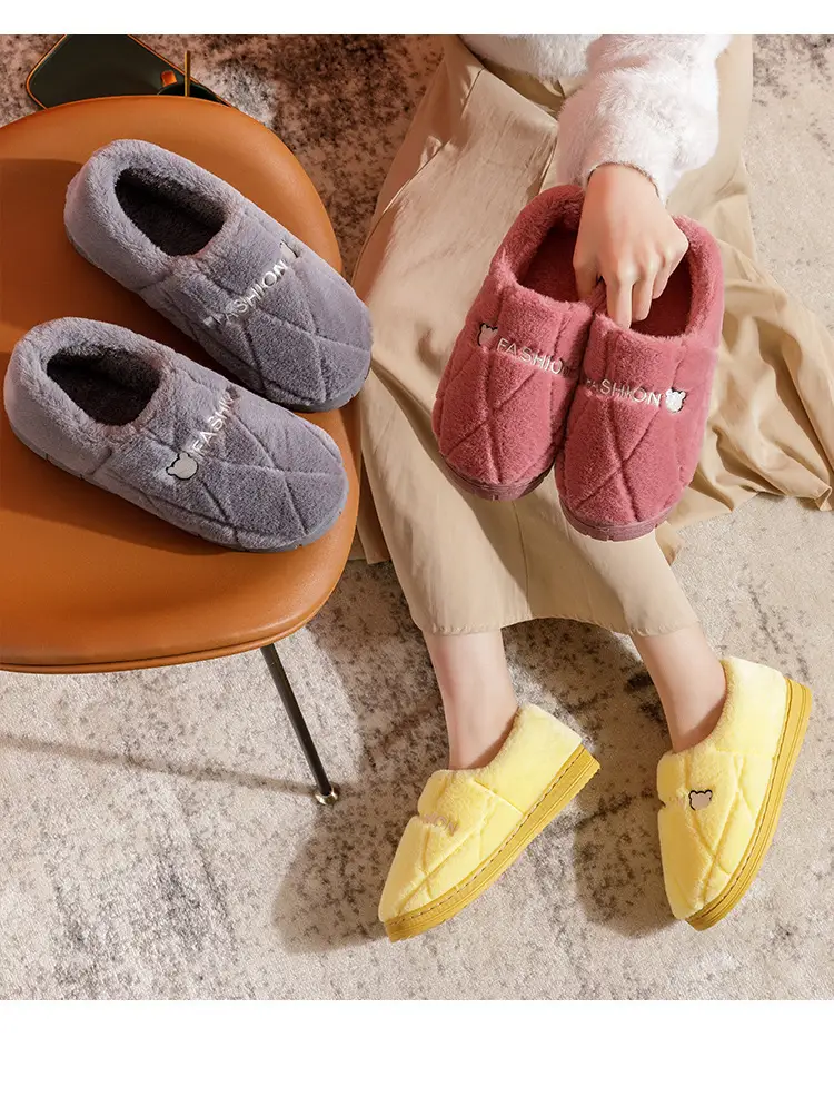 Pink Cotton Slippers for Men Women Warm Indoor Non-Slip — feature 27