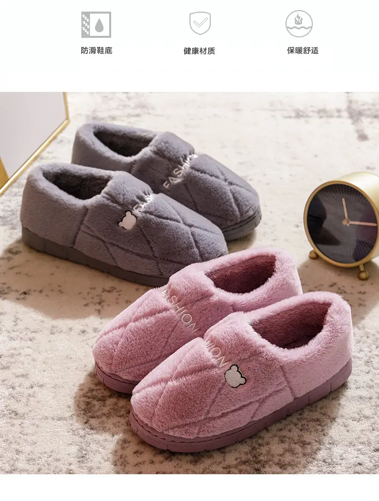Pink Cotton Slippers for Men Women Warm Indoor Non-Slip — feature 29