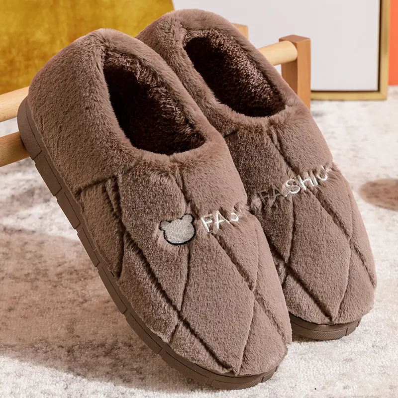 Pink Cotton Slippers for Men Women Warm Indoor Non-Slip - Image 4