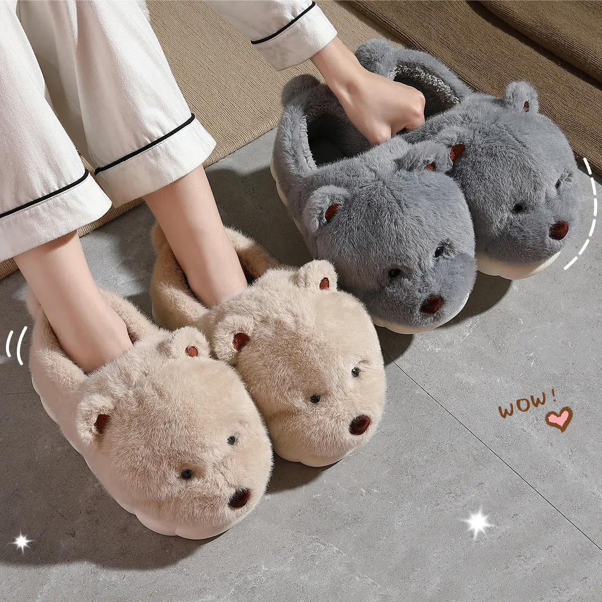 Cute Cartoon Plush Cotton Slippers for Women Winter - Image 5