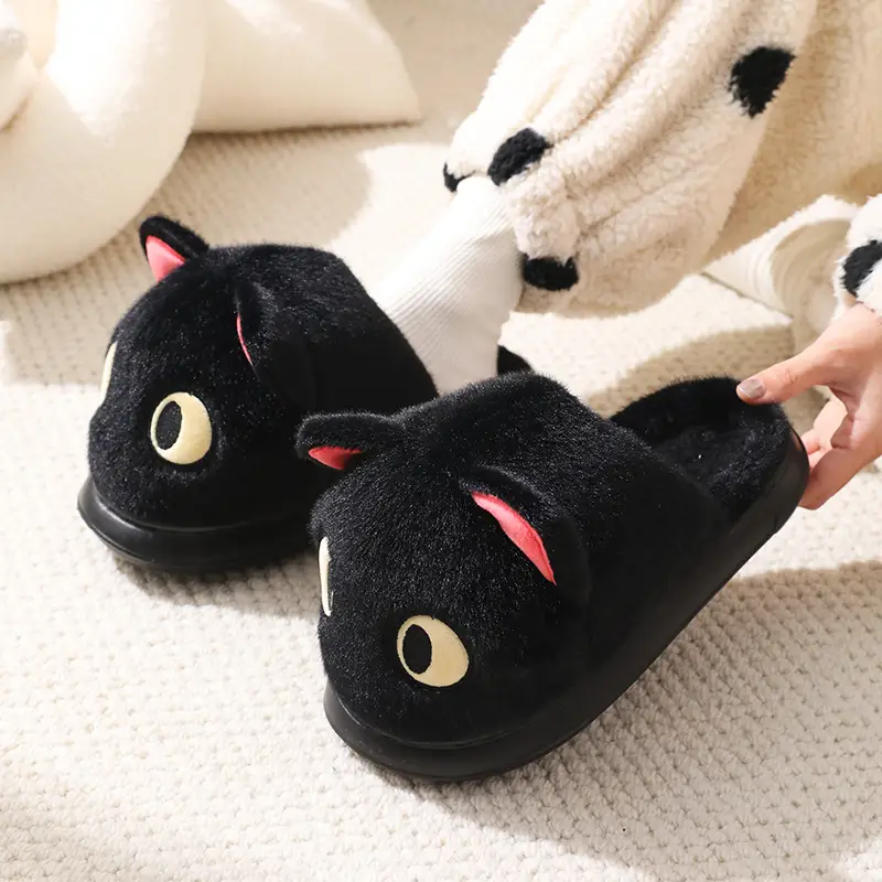 Warm Edge Cotton Slippers Cute Cotton Slippers Women's Autumn and Winter fleece-lined Thickened Low Warm Indoor Slippers for Men