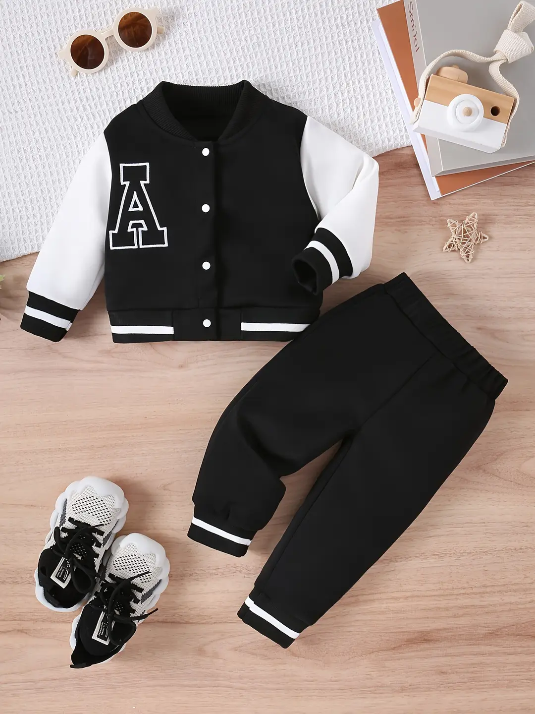 2024 Autumn Cross-border Special Stitching Embroidered Letter Baseball Suit Jacket Casual Trousers Baby Two-piece Set