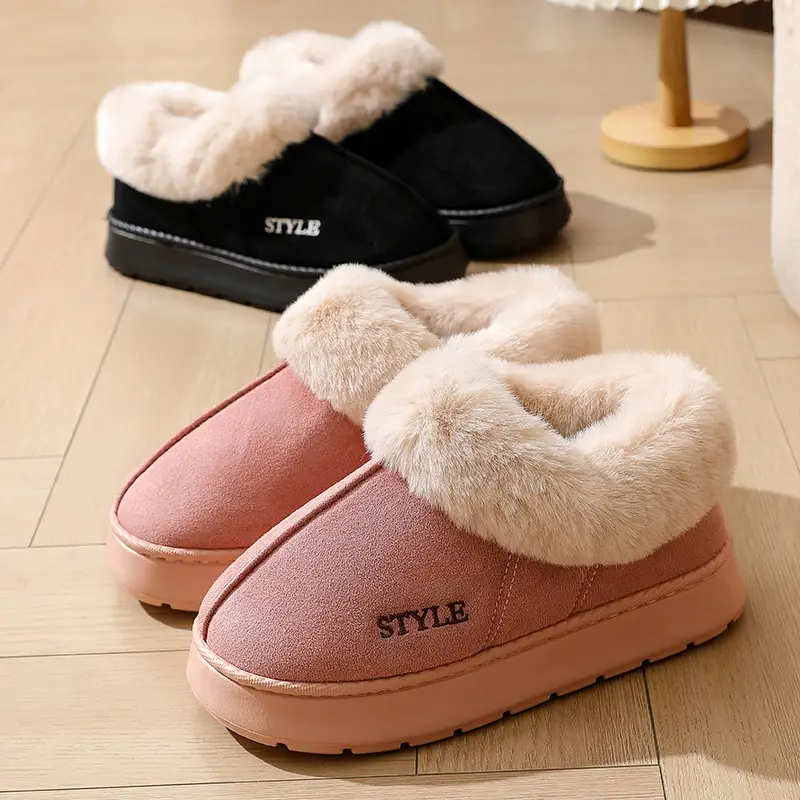 New Cross-Border Suede Cotton Shoes for Men and Women, Home Warm Fur-Lined Closed-Back Maternity Shoes, Eva Non-Slip Snow Boots - Image 7