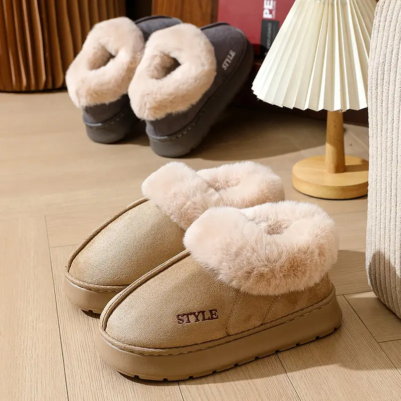 New Cross-Border Suede Cotton Shoes for Men and Women, Home Warm Fur-Lined Closed-Back Maternity Shoes, Eva Non-Slip Snow Boots - Image 8