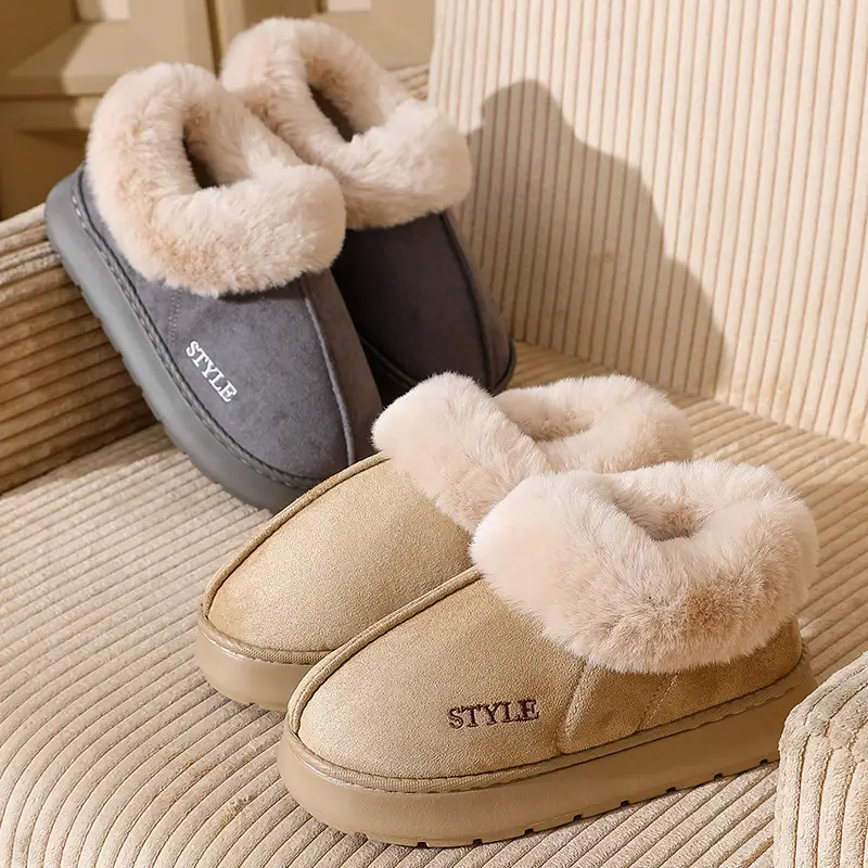 New Cross-Border Suede Cotton Shoes for Men and Women, Home Warm Fur-Lined Closed-Back Maternity Shoes, Eva Non-Slip Snow Boots - Image 9