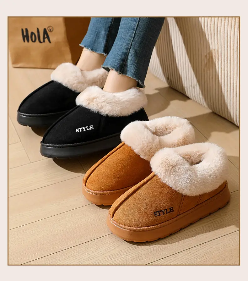 New Cross-Border Suede Cotton Shoes for Men and Women, Home Warm Fur-Lined Closed-Back Maternity Shoes, Eva Non-Slip Snow Boots — feature 10