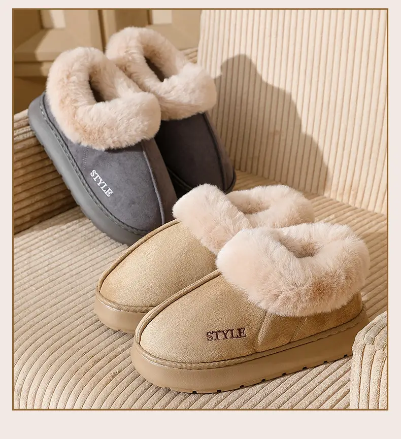New Cross-Border Suede Cotton Shoes for Men and Women, Home Warm Fur-Lined Closed-Back Maternity Shoes, Eva Non-Slip Snow Boots — feature 11