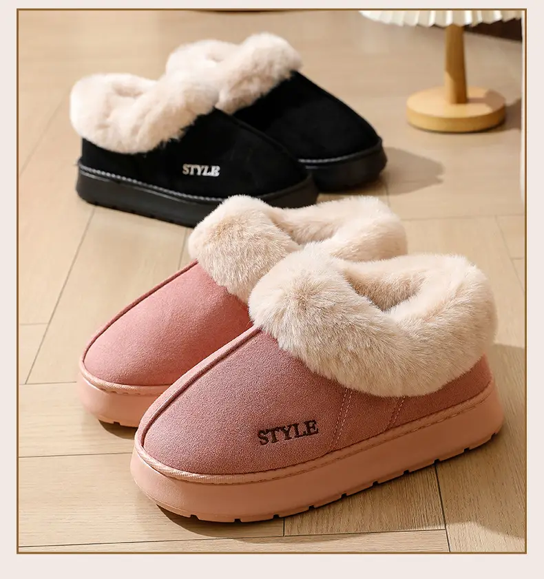 New Cross-Border Suede Cotton Shoes for Men and Women, Home Warm Fur-Lined Closed-Back Maternity Shoes, Eva Non-Slip Snow Boots — feature 12