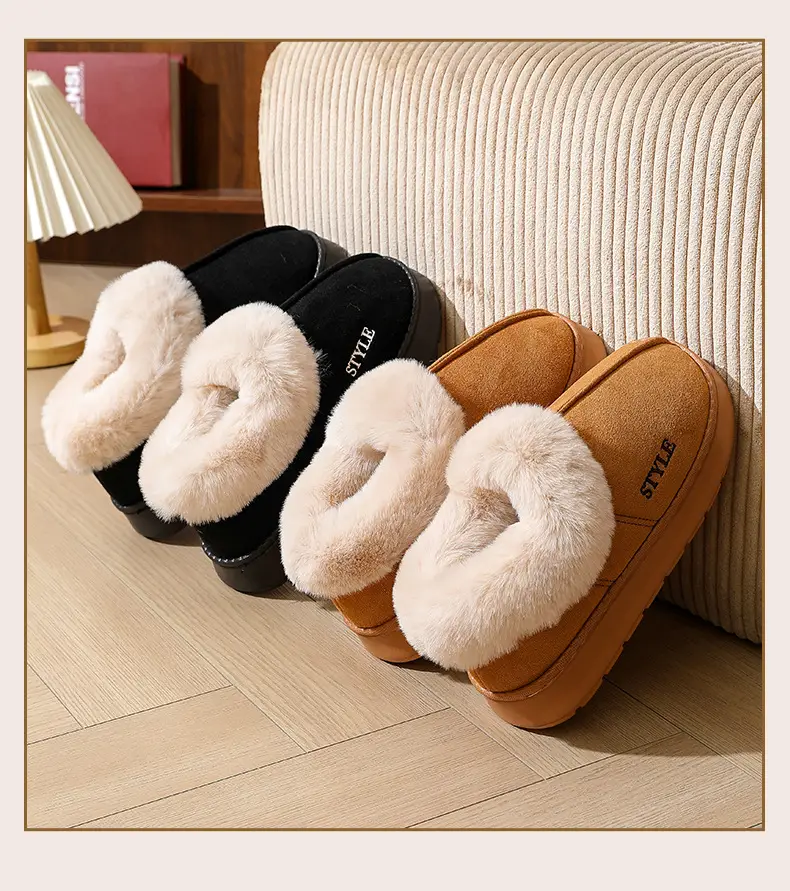 New Cross-Border Suede Cotton Shoes for Men and Women, Home Warm Fur-Lined Closed-Back Maternity Shoes, Eva Non-Slip Snow Boots — feature 13