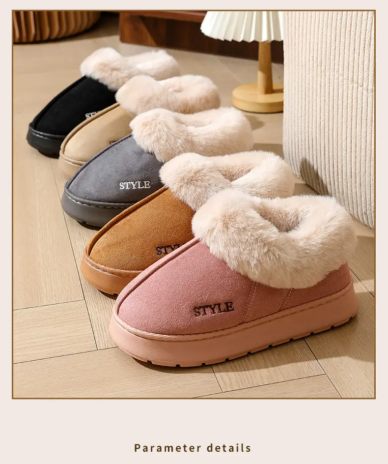 New Cross-Border Suede Cotton Shoes for Men and Women, Home Warm Fur-Lined Closed-Back Maternity Shoes, Eva Non-Slip Snow Boots — feature 14