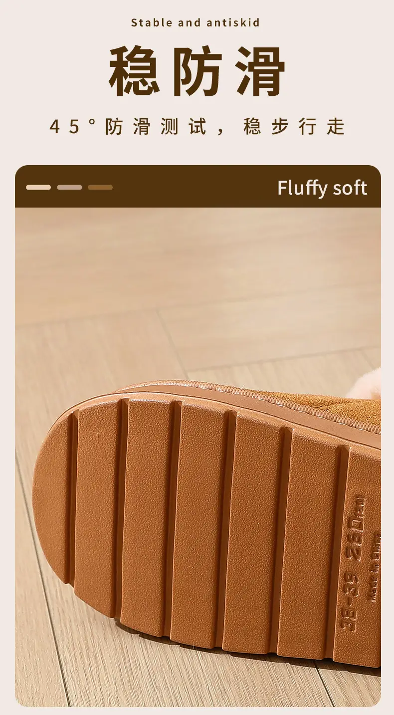 New Cross-Border Suede Cotton Shoes for Men and Women, Home Warm Fur-Lined Closed-Back Maternity Shoes, Eva Non-Slip Snow Boots — feature 6