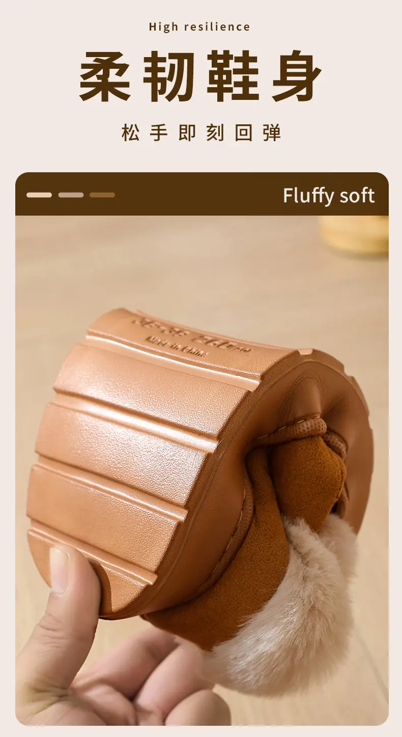 New Cross-Border Suede Cotton Shoes for Men and Women, Home Warm Fur-Lined Closed-Back Maternity Shoes, Eva Non-Slip Snow Boots — feature 7