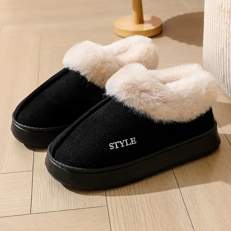 New Cross-Border Suede Cotton Shoes for Men and Women, Home Warm Fur-Lined Closed-Back Maternity Shoes, Eva Non-Slip Snow Boots - Image 2