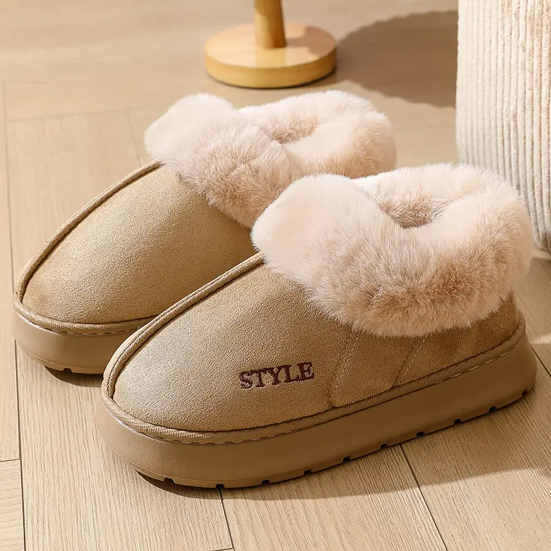 New Cross-Border Suede Cotton Shoes for Men and Women, Home Warm Fur-Lined Closed-Back Maternity Shoes, Eva Non-Slip Snow Boots - Image 3