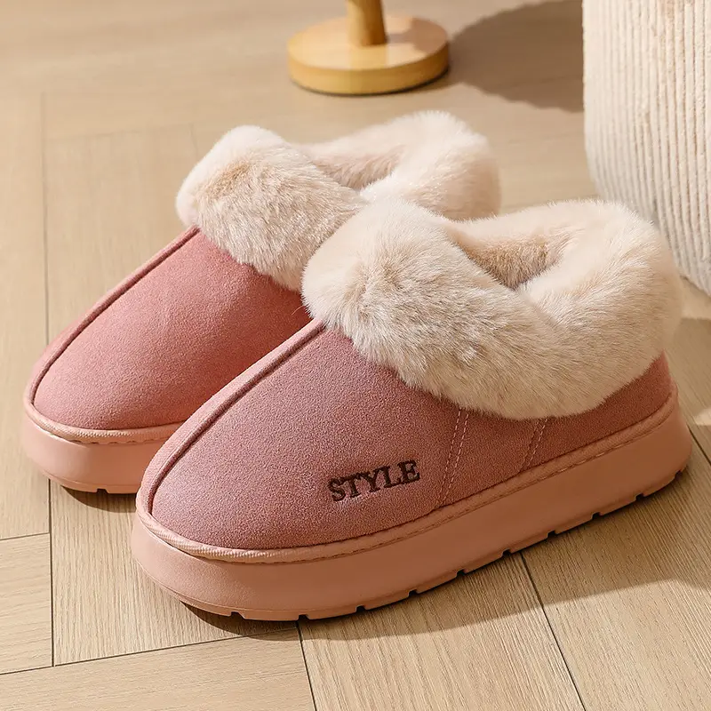 New Cross-Border Suede Cotton Shoes for Men and Women, Home Warm Fur-Lined Closed-Back Maternity Shoes, Eva Non-Slip Snow Boots - Image 4