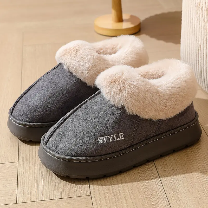 New Cross-Border Suede Cotton Shoes for Men and Women, Home Warm Fur-Lined Closed-Back Maternity Shoes, Eva Non-Slip Snow Boots - Image 5