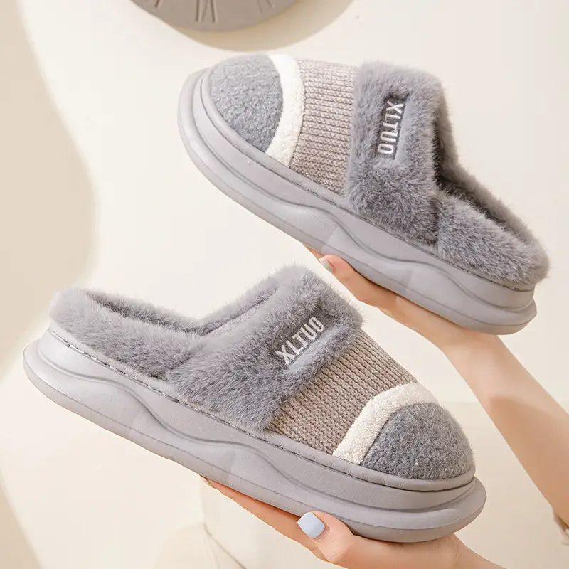 New Mao Mao slippers women's winter home non-slip thick bottom fleece-lined warm Mao plush cotton slippers men's cotton shoes - Image 9