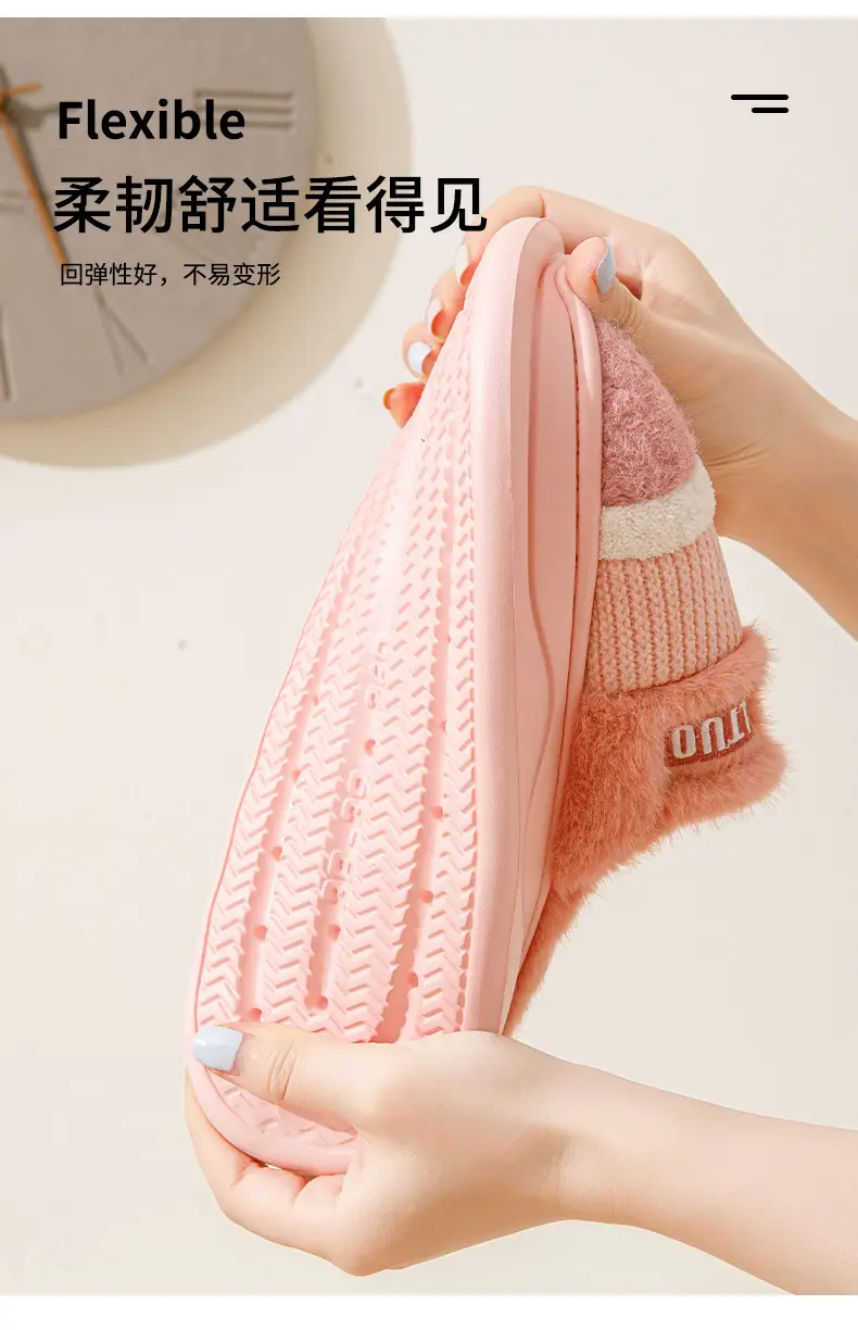 New Mao Mao slippers women's winter home non-slip thick bottom fleece-lined warm Mao plush cotton slippers men's cotton shoes — feature 10