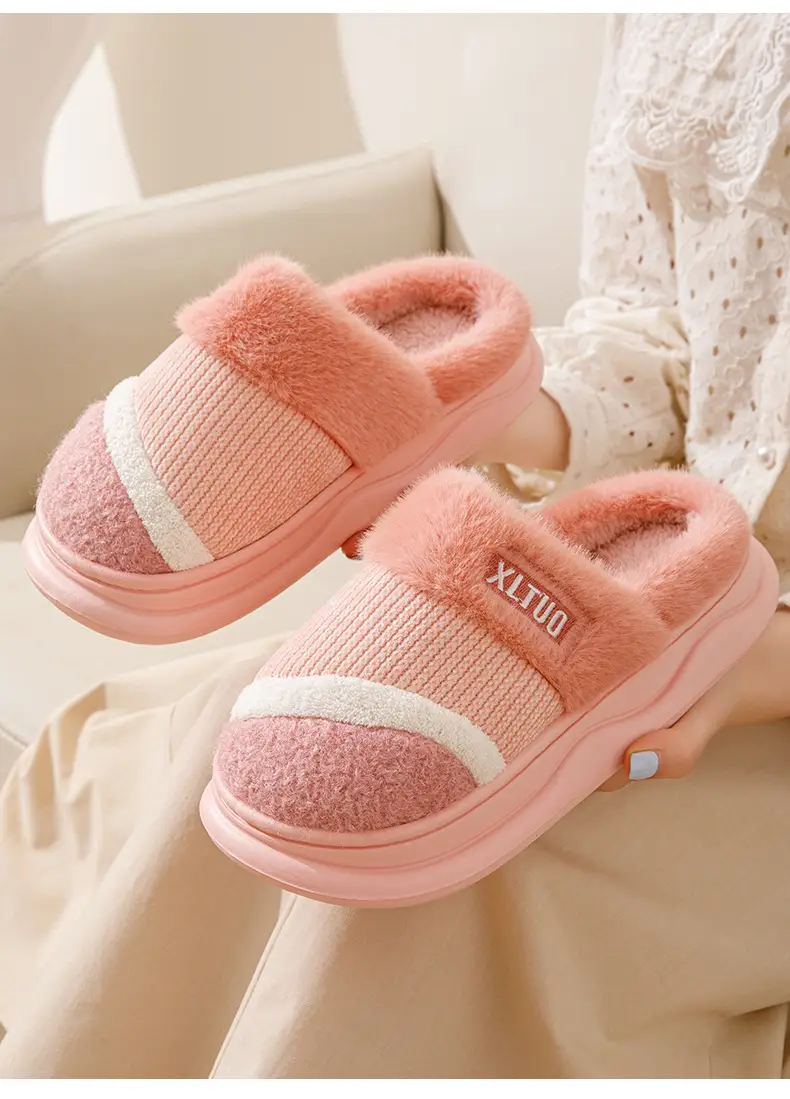 New Mao Mao slippers women's winter home non-slip thick bottom fleece-lined warm Mao plush cotton slippers men's cotton shoes — feature 16