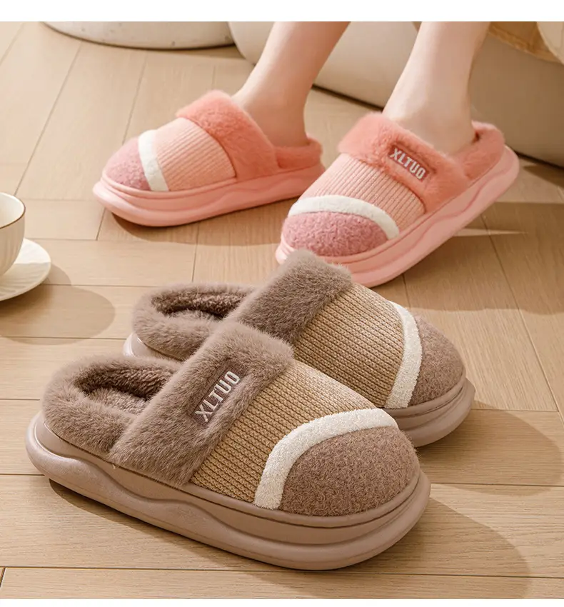 New Mao Mao slippers women's winter home non-slip thick bottom fleece-lined warm Mao plush cotton slippers men's cotton shoes — feature 19