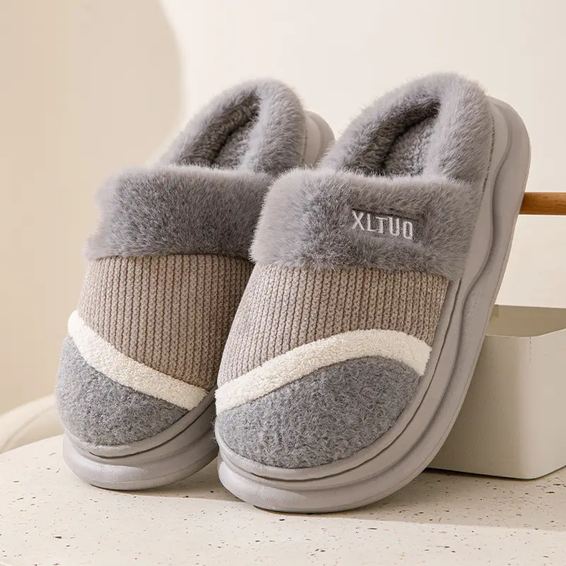 New Mao Mao slippers women's winter home non-slip thick bottom fleece-lined warm Mao plush cotton slippers men's cotton shoes - Image 2