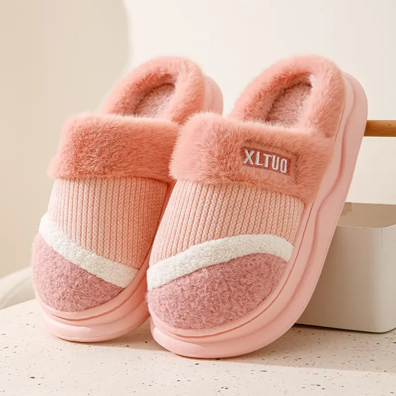 New Mao Mao slippers women's winter home non-slip thick bottom fleece-lined warm Mao plush cotton slippers men's cotton shoes - Image 3