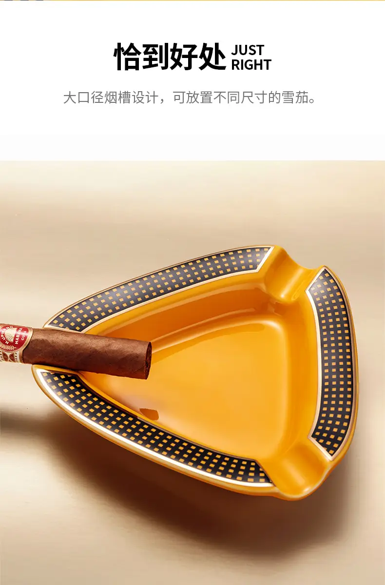 Cigar Ashtray, Ceramic, Large Diameter, 3-Slot, European-Style Living Room Decoration, Gift Box, Cuban Ashtray — feature 5