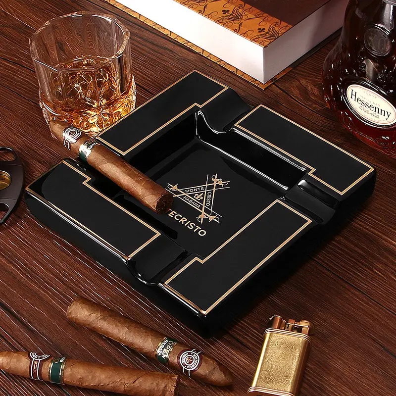 Cigar Ashtray, Ceramic, Large Diameter, 3-Slot, European-Style Living Room Decoration, Gift Box, Cuban Ashtray - Image 4