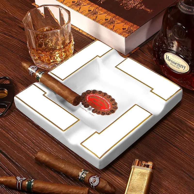 Cigar Ashtray, Ceramic, Large Diameter, 3-Slot, European-Style Living Room Decoration, Gift Box, Cuban Ashtray - Image 5