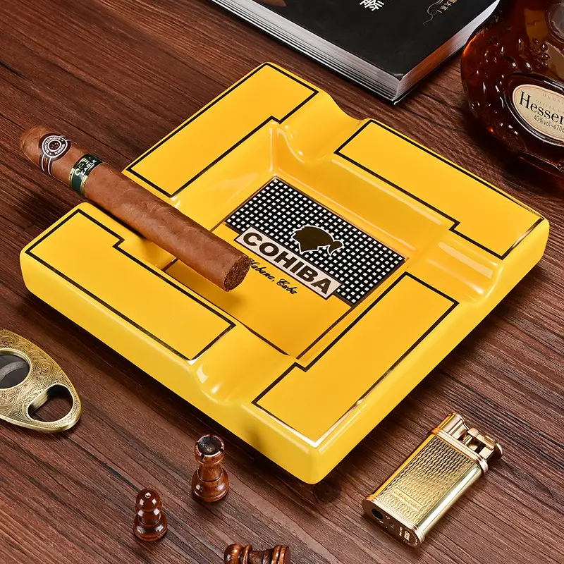 Cigar Ashtray, Ceramic, Large Diameter, 3-Slot, European-Style Living Room Decoration, Gift Box, Cuban Ashtray - Image 6