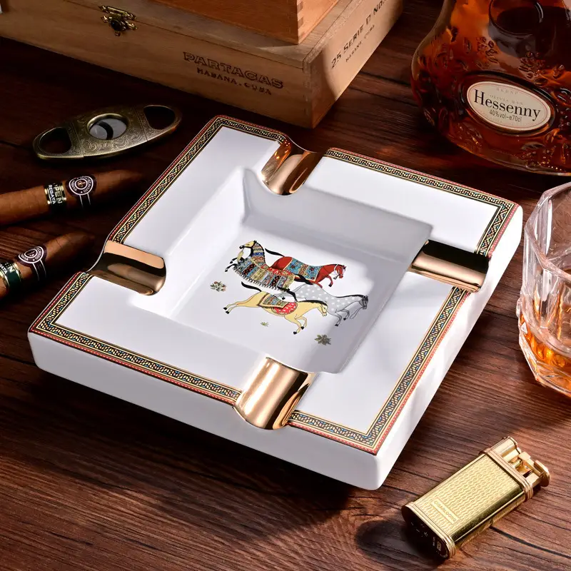 Cigar Ashtray, Ceramic, Large Diameter, 3-Slot, European-Style Living Room Decoration, Gift Box, Cuban Ashtray - Image 8
