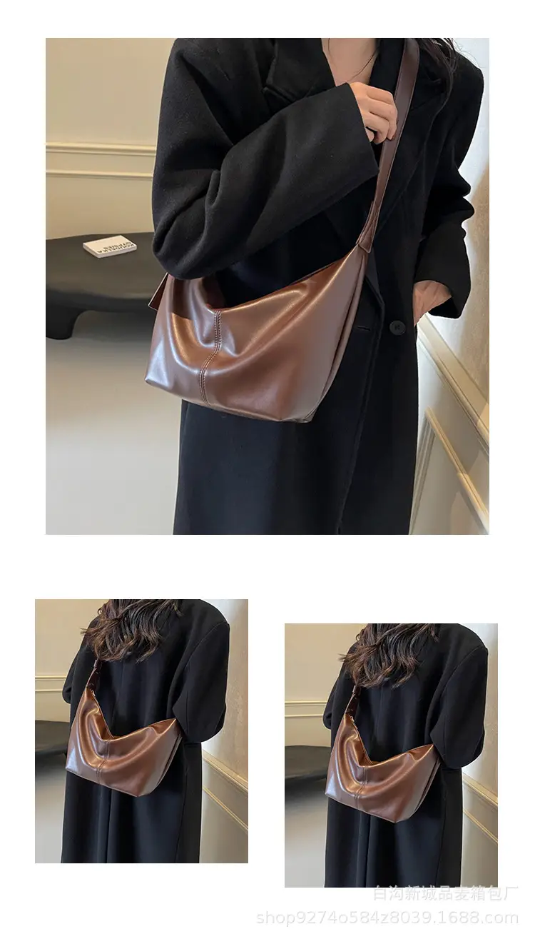 Large Capacity Brown Leather Shoulder Bag for Commuting — feature 10