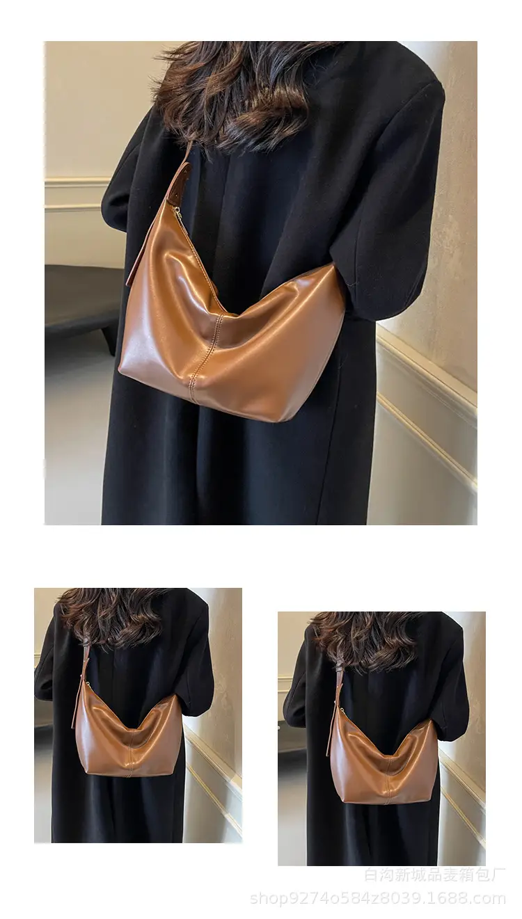 Large Capacity Brown Leather Shoulder Bag for Commuting — feature 11