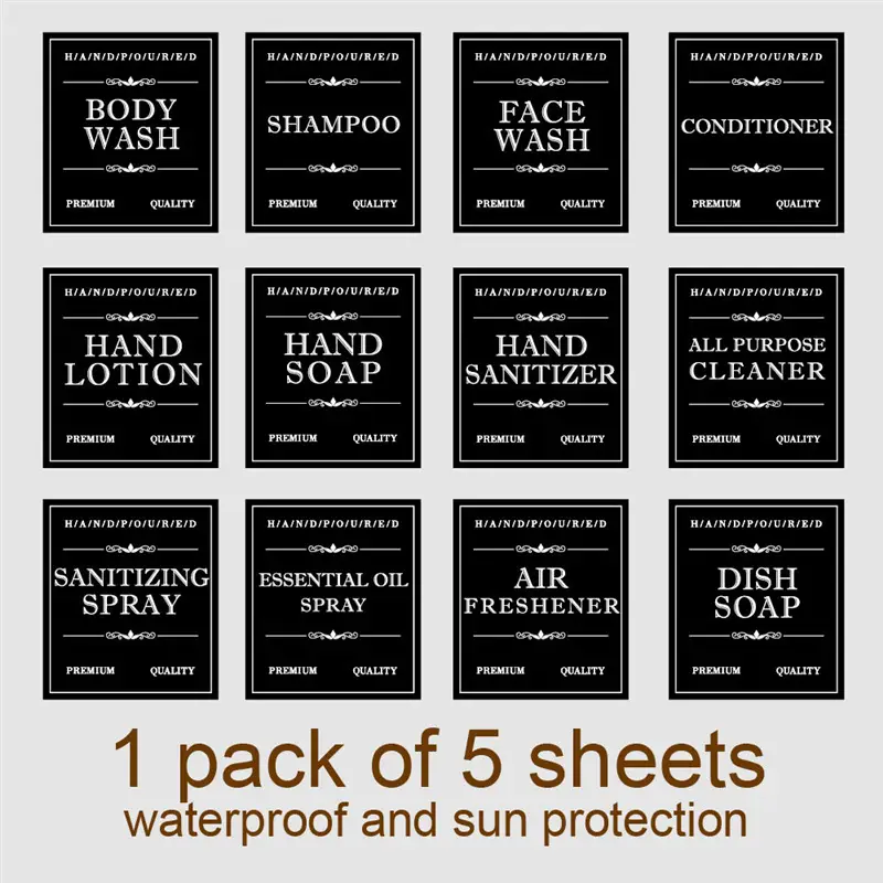 12 Shampoo Body Soap Bottle Waterproof Stickers Body Cleaner Sub-packaging Bottle Label Stickers
