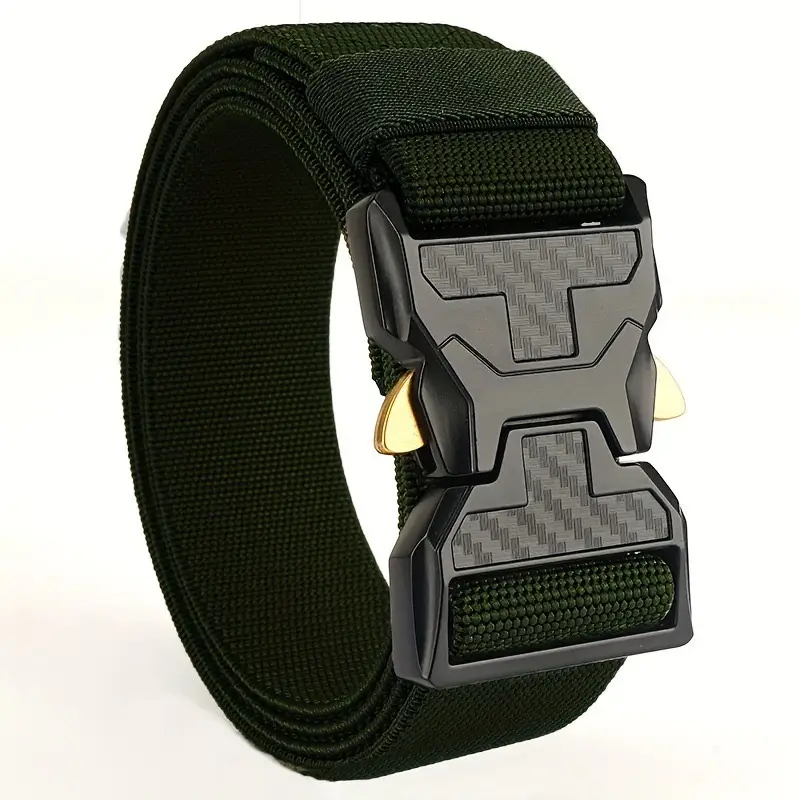 Men's Green Tactical Belt with Gold Buckle