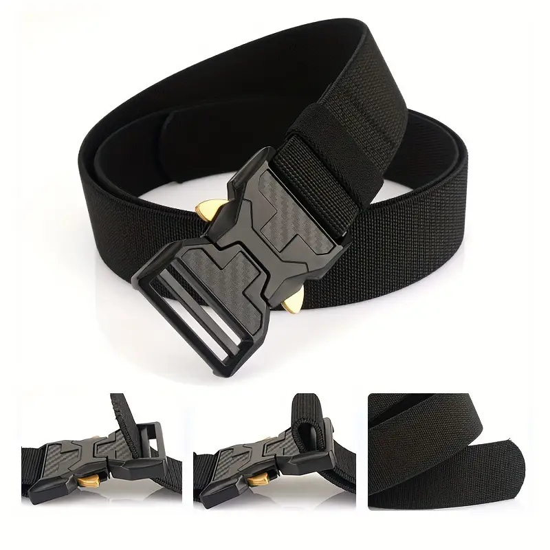 Men's Green Tactical Belt with Gold Buckle — feature 1