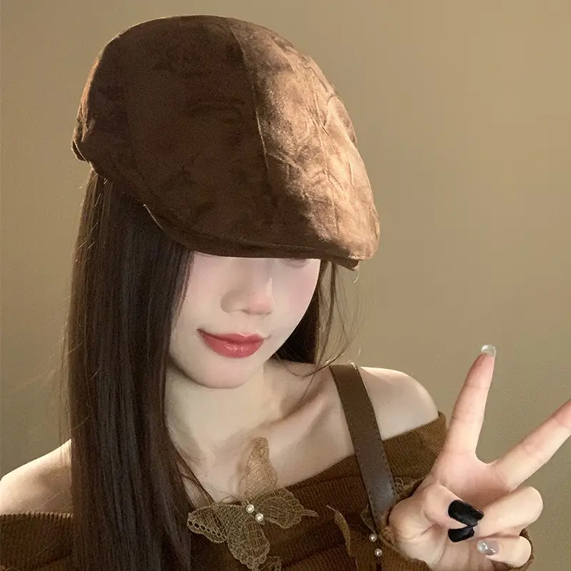 Women Retro Suede Duck Tongue Beret Hat Autumn Winter 2024 - Image 5