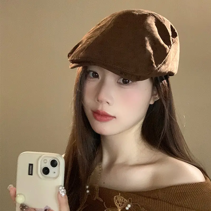 Women Retro Suede Duck Tongue Beret Hat Autumn Winter 2024 - Image 6