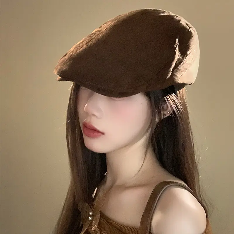 Women Retro Suede Duck Tongue Beret Hat Autumn Winter 2024 - Image 7