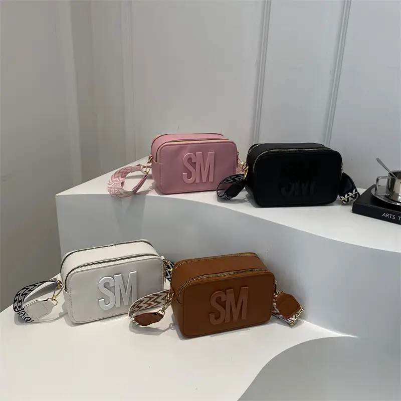 Women Letter Print Shoulder Bag with Zigzag Strap - Image 5