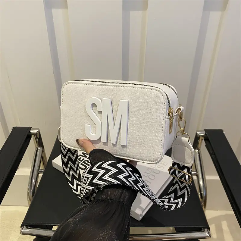 Women Letter Print Shoulder Bag with Zigzag Strap - Image 6