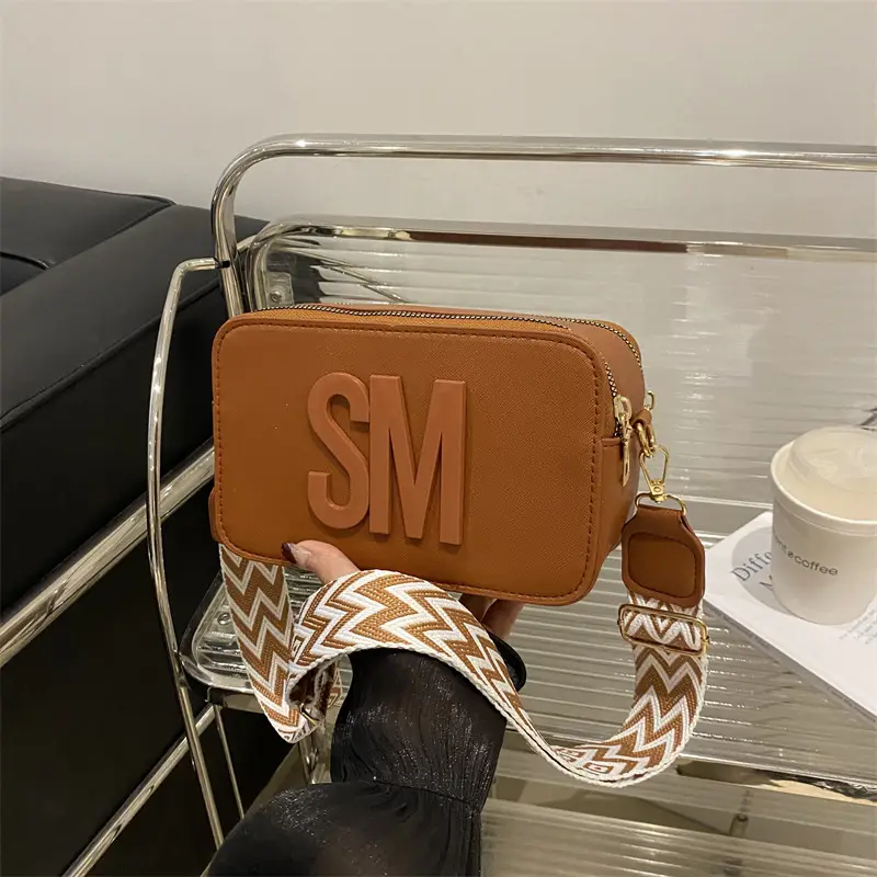 Women Letter Print Shoulder Bag with Zigzag Strap - Image 7