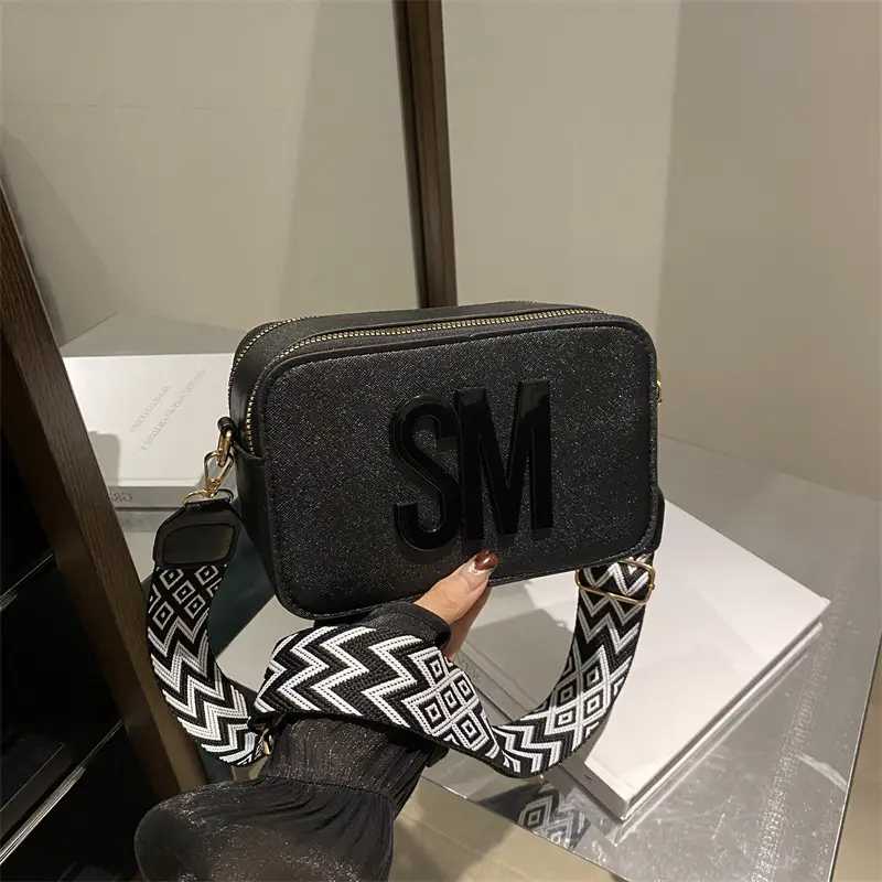 Women Letter Print Shoulder Bag with Zigzag Strap - Image 8