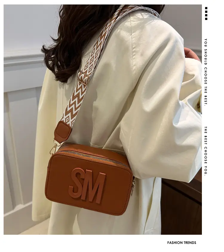 Women Letter Print Shoulder Bag with Zigzag Strap — feature 1