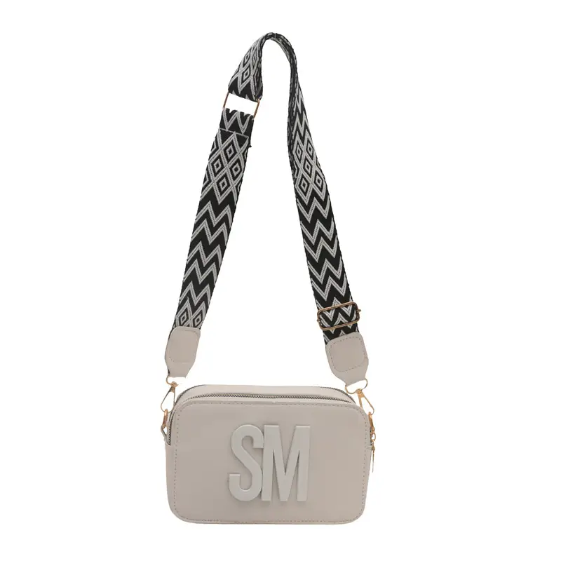 Women Letter Print Shoulder Bag with Zigzag Strap - Image 3
