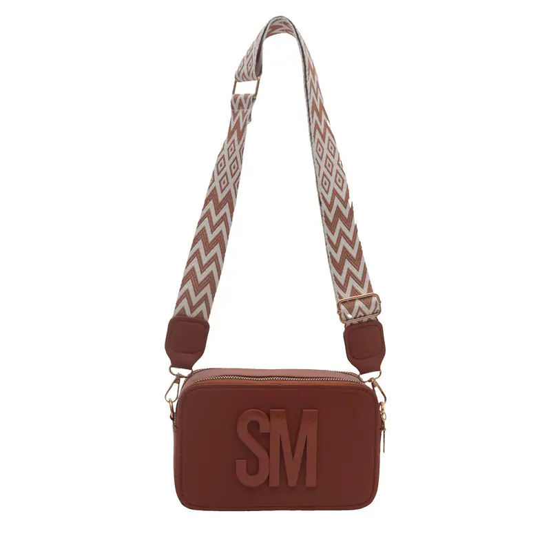 Women Letter Print Shoulder Bag with Zigzag Strap - Image 4