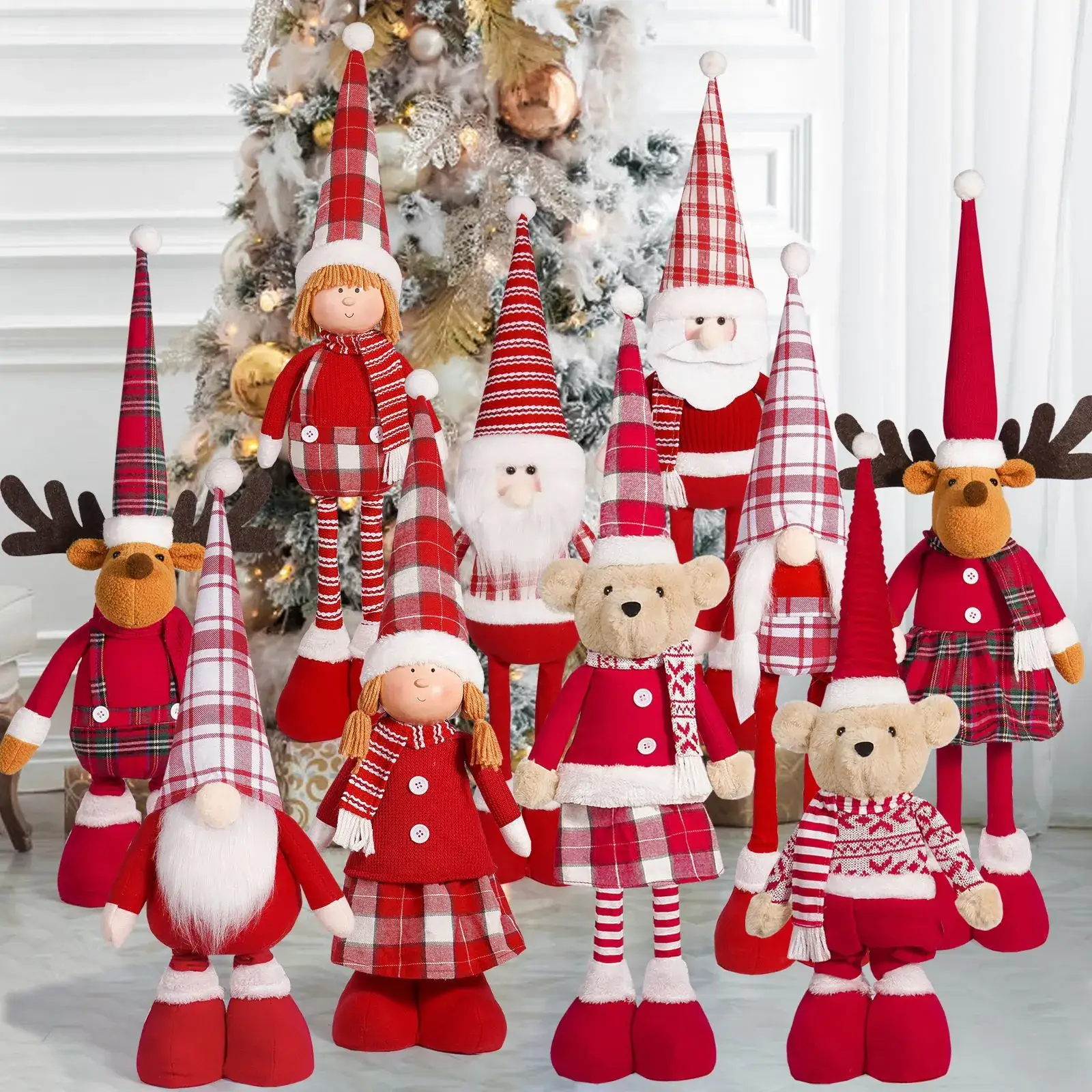 Cross Border Christmas Doll Red White Standing Dwarf Telescopic — feature 2