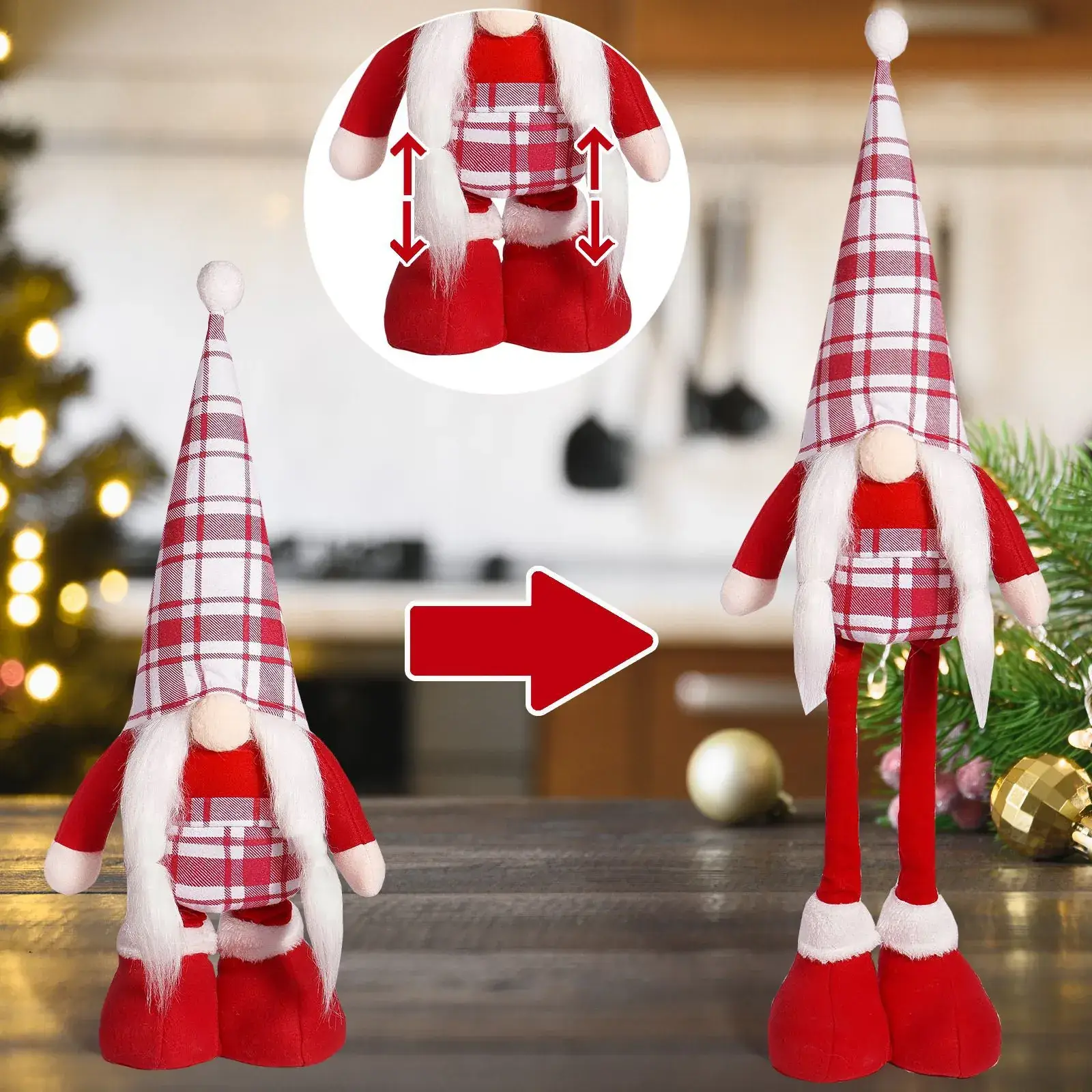 Cross Border Christmas Doll Red White Standing Dwarf Telescopic — feature 7